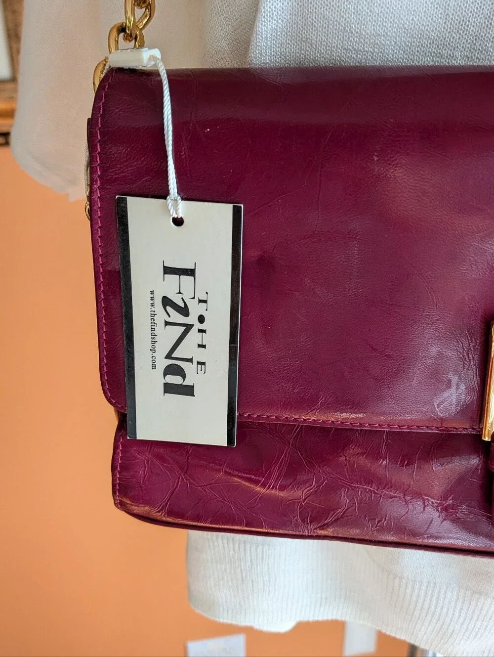 NEW The Find Burgundy Leather Shoulder Bag with Gold Chain